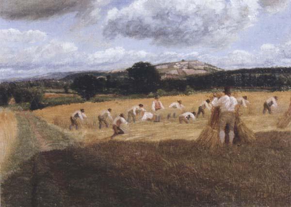 George Robert Lewis Dynedor Hill,Herefordshire,Harvest field with reapers (mk47) oil painting image
